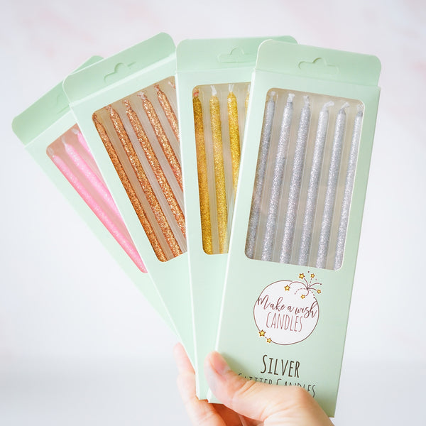 Make A Wish Tall Gold Glitter Candles x 6