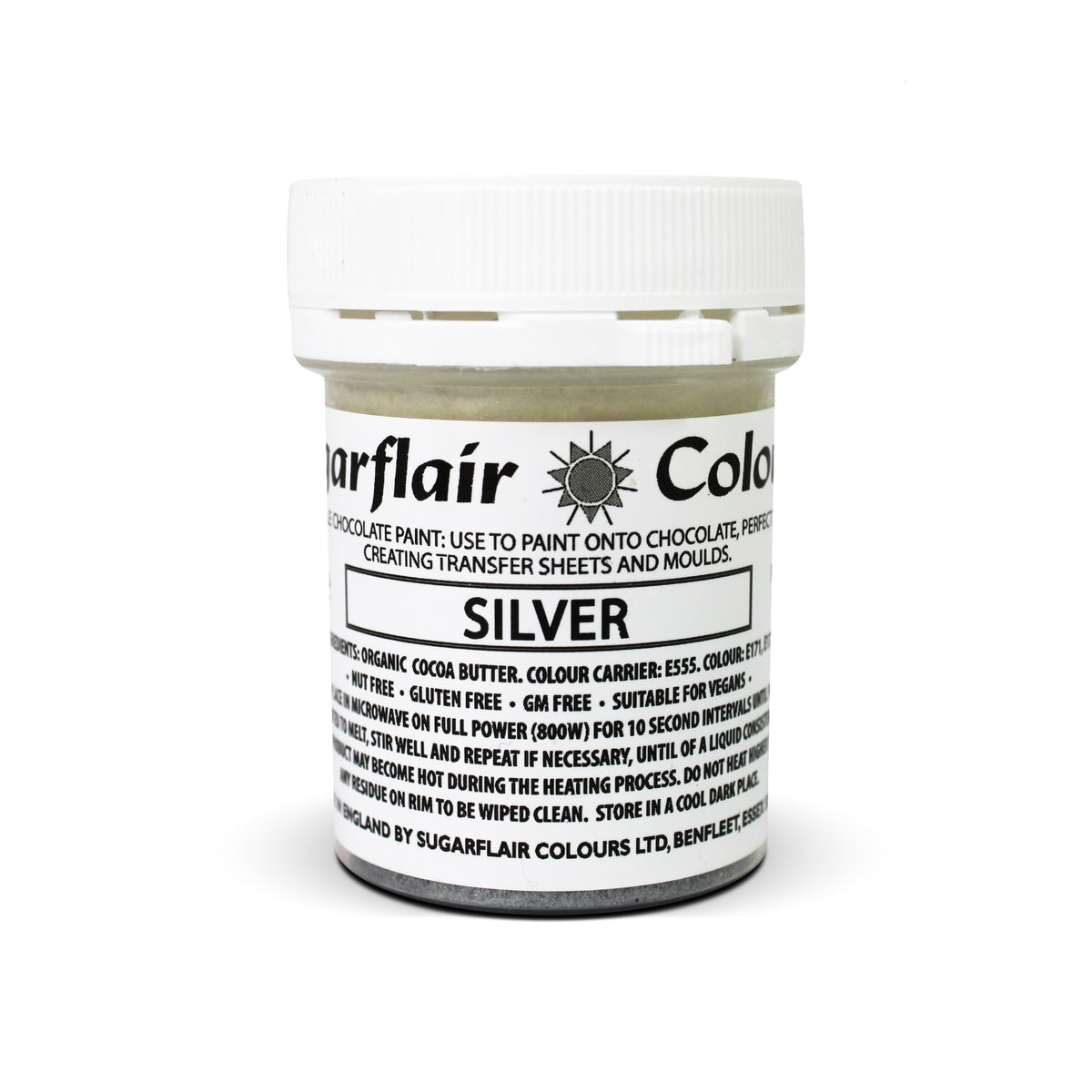 Sugarflair Lustre Chocolate Paint 35g - Silver