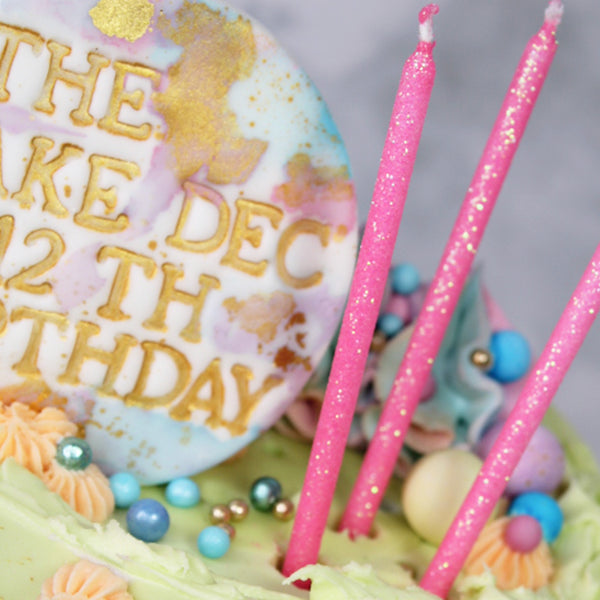 Make A Wish Tall Hot Pink Glitter Candles x 6