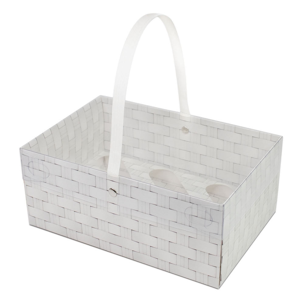 Simply Making Holds 6 White Wicker Effect Cupcake Box With Handle