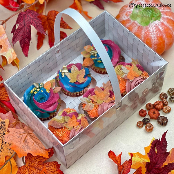 Simply Making Holds 6 White Wicker Effect Cupcake Box With Handle