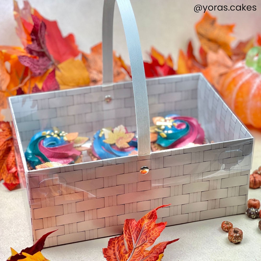 Simply Making Holds 6 White Wicker Effect Cupcake Box With Handle