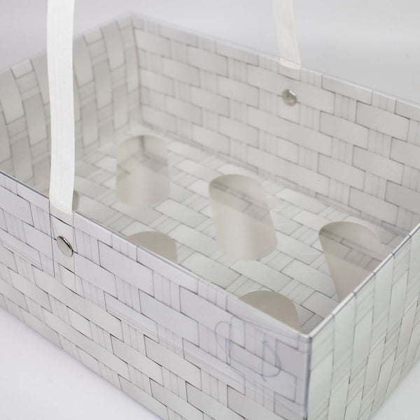 Simply Making Holds 6 White Wicker Effect Cupcake Box With Handle