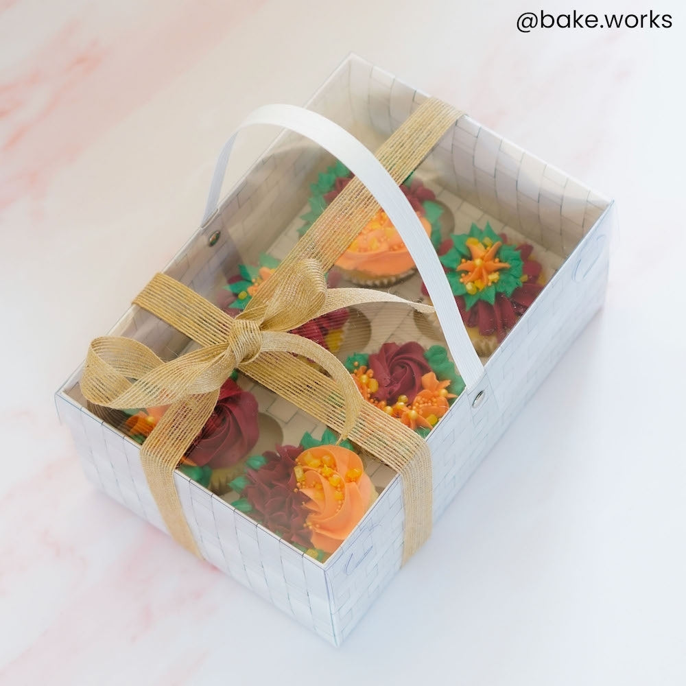 Simply Making Holds 6 White Wicker Effect Cupcake Box With Handle