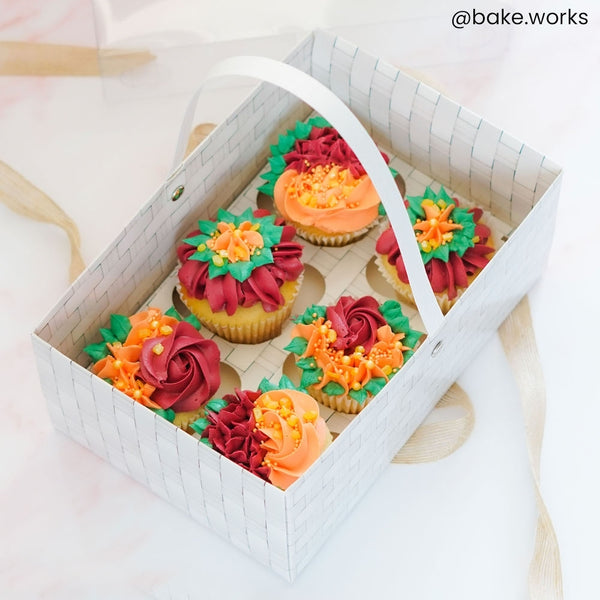 Simply Making Holds 6 White Wicker Effect Cupcake Box With Handle