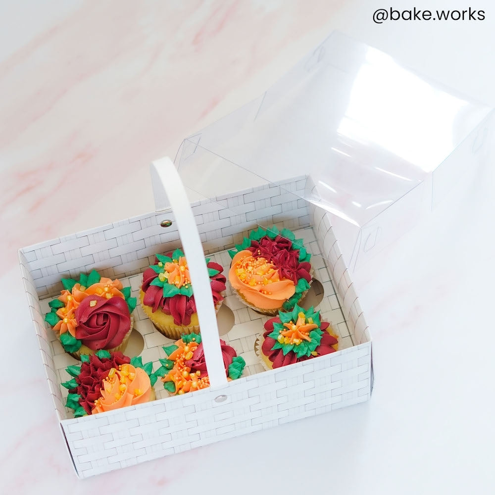 Simply Making Holds 6 White Wicker Effect Cupcake Box With Handle