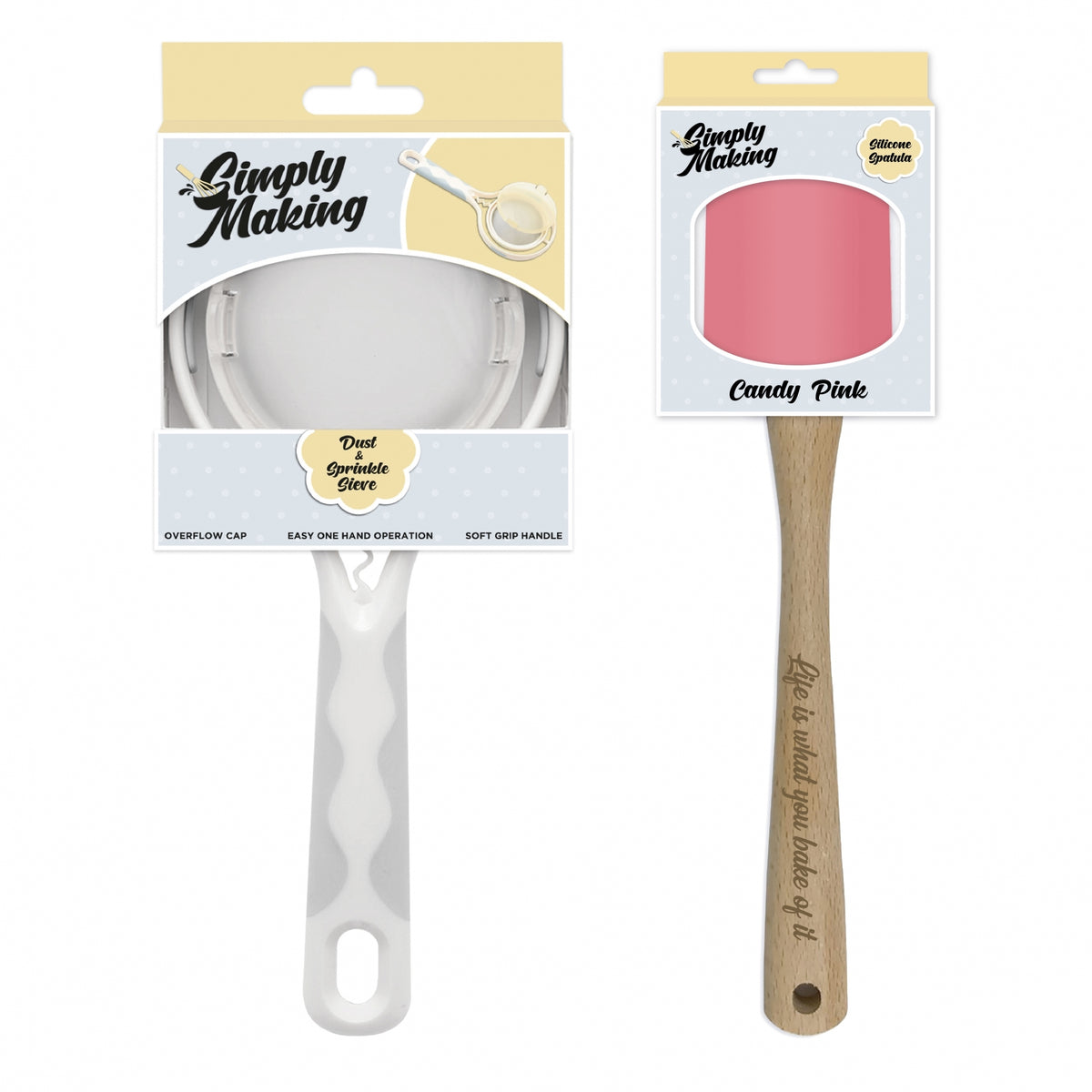 Simply Making Dust & Sprinkle Sieve + Quote Engraved Spatula Bundle - Candy Pink