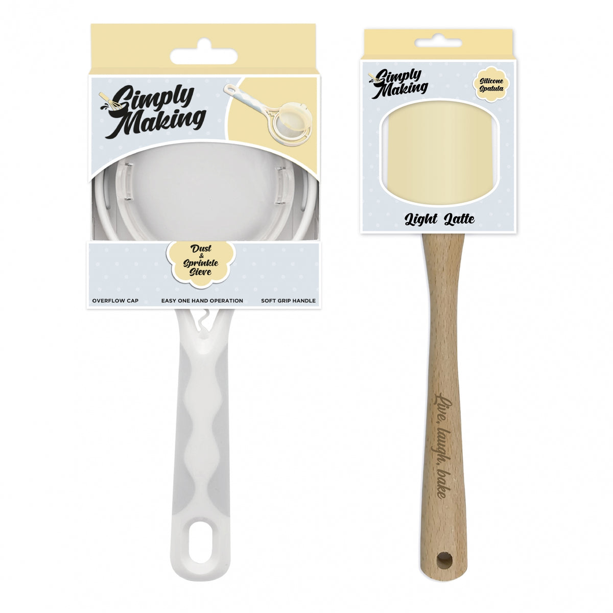 Simply Making Dust & Sprinkle Sieve + Quote Engraved Spatula Bundle - Light Latte