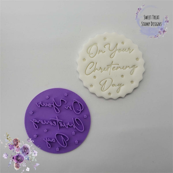 Sweet Treat Stamps On Your Christening Day Stars Cupcake & Cookie Embossing Stamp