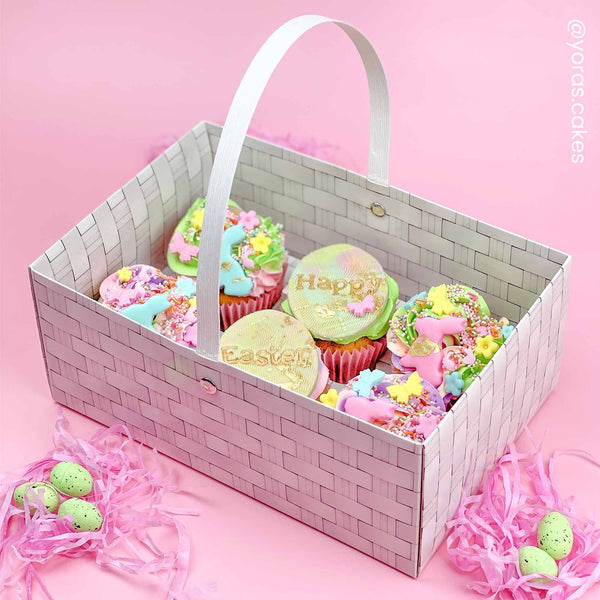 Simply Making Holds 6 White Wicker Effect Cupcake Box With Handle