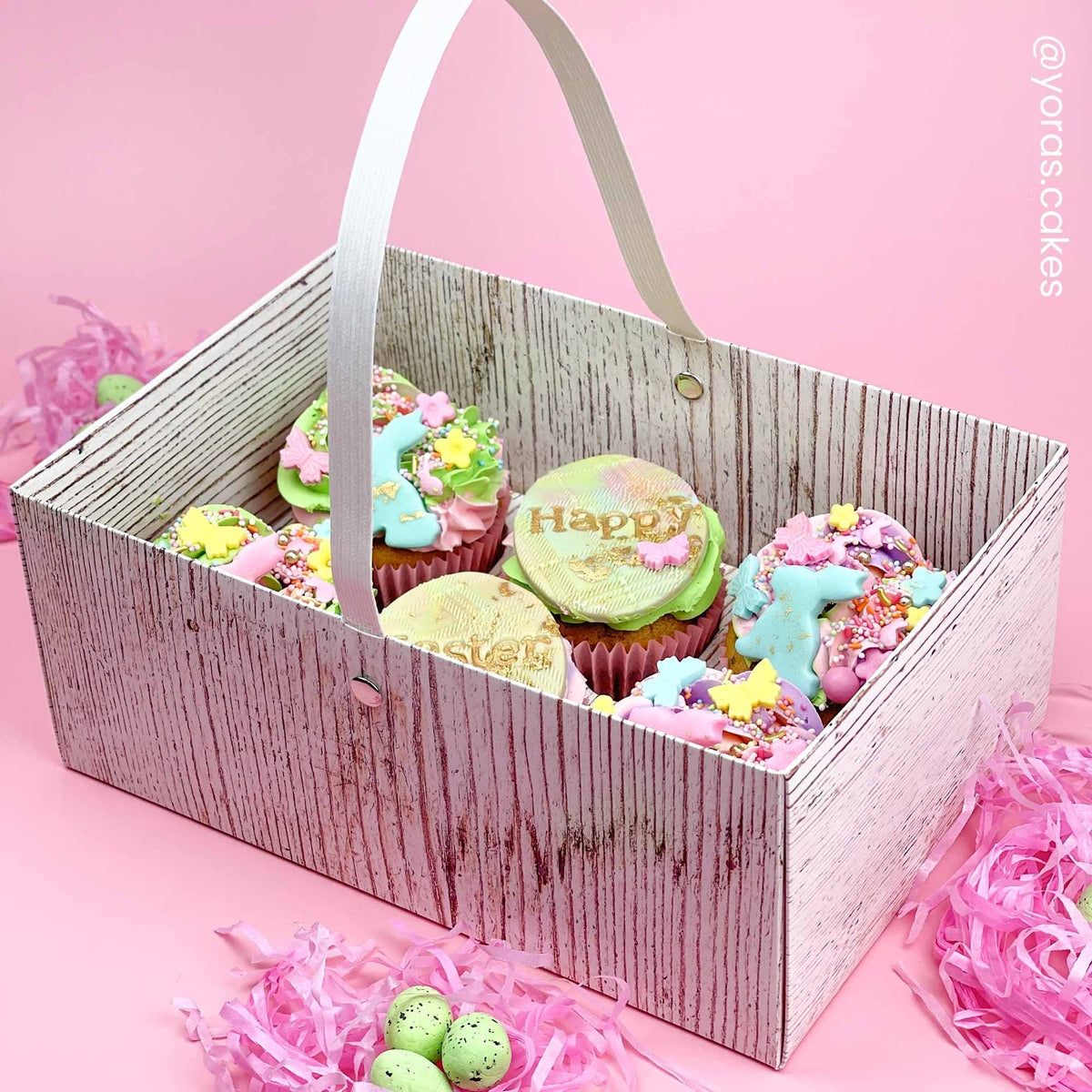 Simply Making Holds 6 Wood Effect Cupcake Box With Handle
