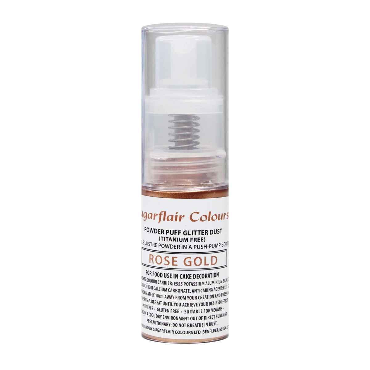 Sugarflair Powder Puff Glitter Dust Spray 10g - Rose Gold