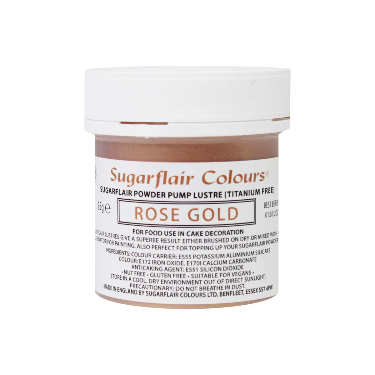 Sugarflair E171 Free - Powder Pump Lustre Refill 25g - Rose Gold