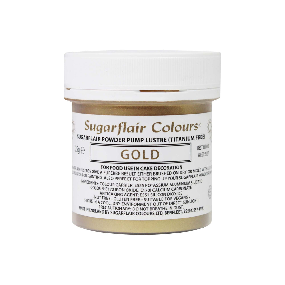 Sugarflair E171 Free - Powder Pump Lustre Refill 25g - Gold