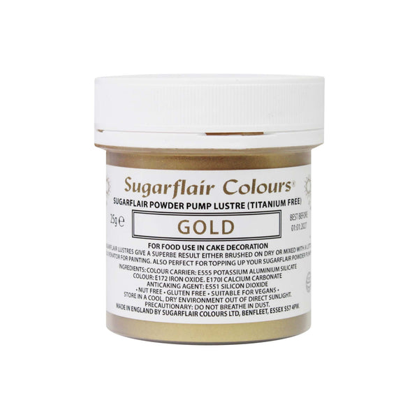 Sugarflair E171 Free - Powder Pump Lustre Refill 25g - Gold