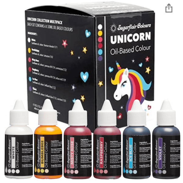 Sugarflair Unicorn - Oil Based Food Colouring 30ml Set Of 6
