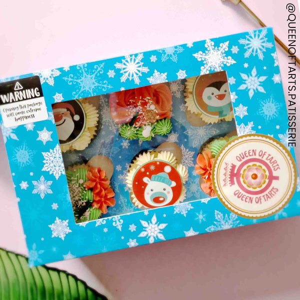Simply Making Holds 6 Blue Snowflake Satin Cupcake Box