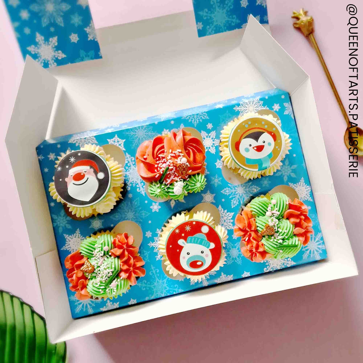 Simply Making Holds 6 Blue Snowflake Satin Cupcake Box