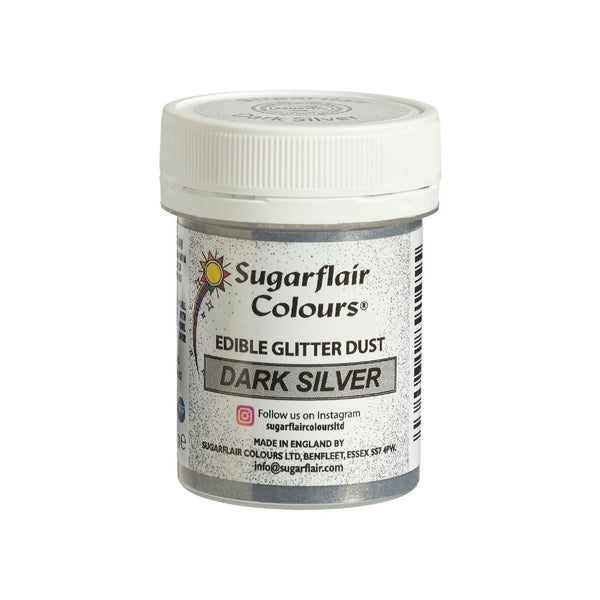 Sugarflair Dark Silver - Edible Glitter Dust 10g