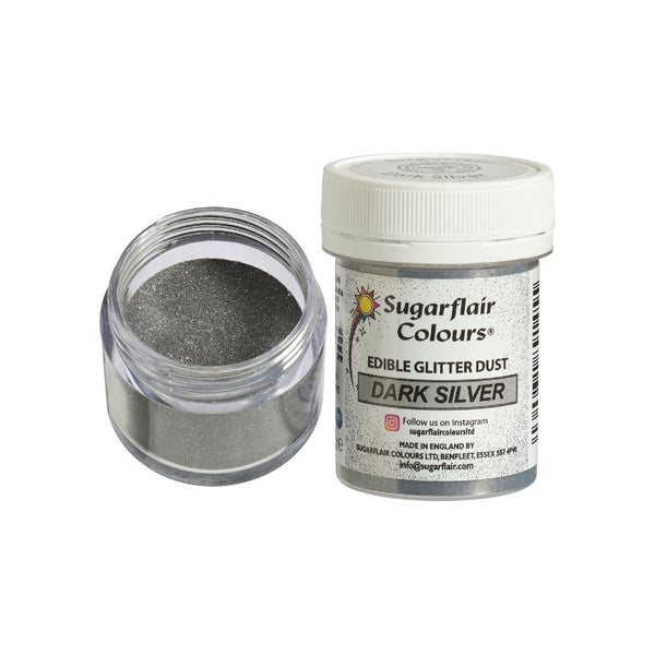 Sugarflair Dark Silver - Edible Glitter Dust 10g