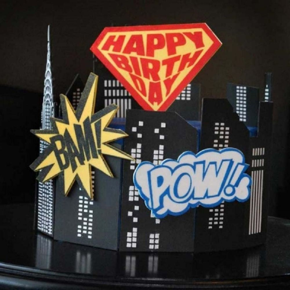 Evil Cake Genius Super Birthday Shield & Comic Elements Mesh Cake Stencil Set