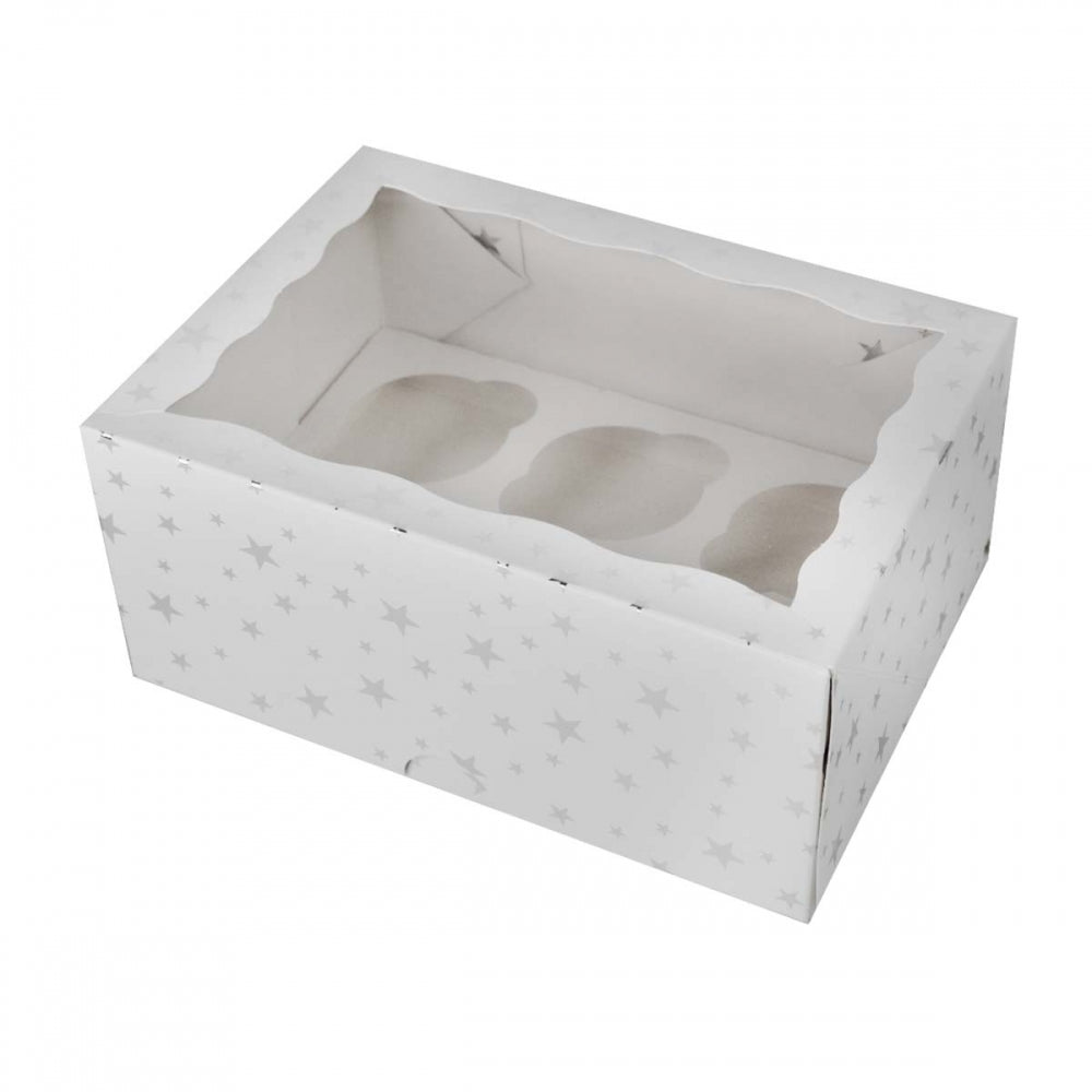 Simply Making 4" Deep Silver Star Cupcake Box - Holds 6