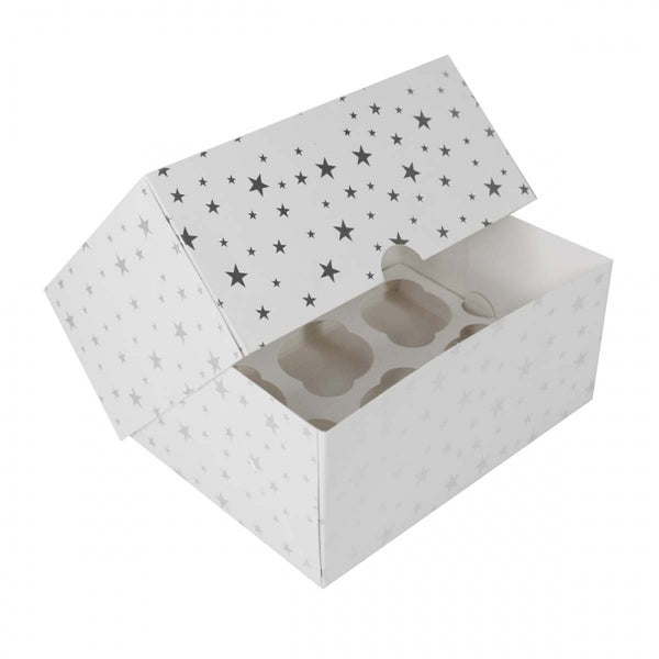 Simply Making 4" Deep Silver Star Cupcake Box - Holds 6
