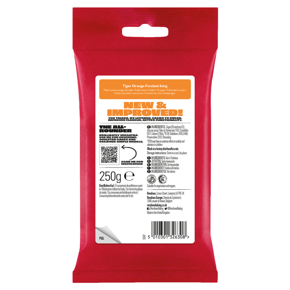 Renshaw Tiger Orange - Just Roll With It Sugarpaste Fondant Icing 250g