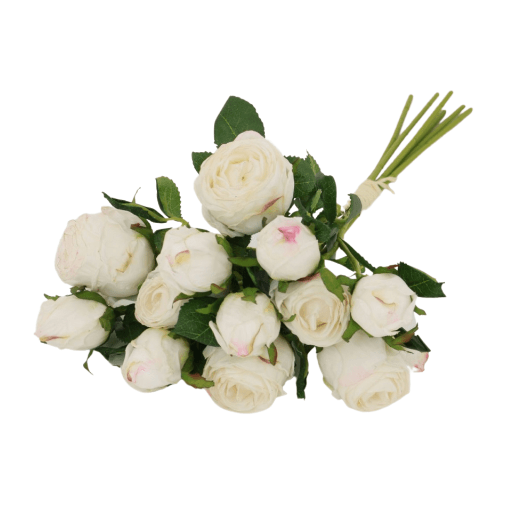 Simply Making White Dried Touch Small Ruby Rose Silk Rose Bunch