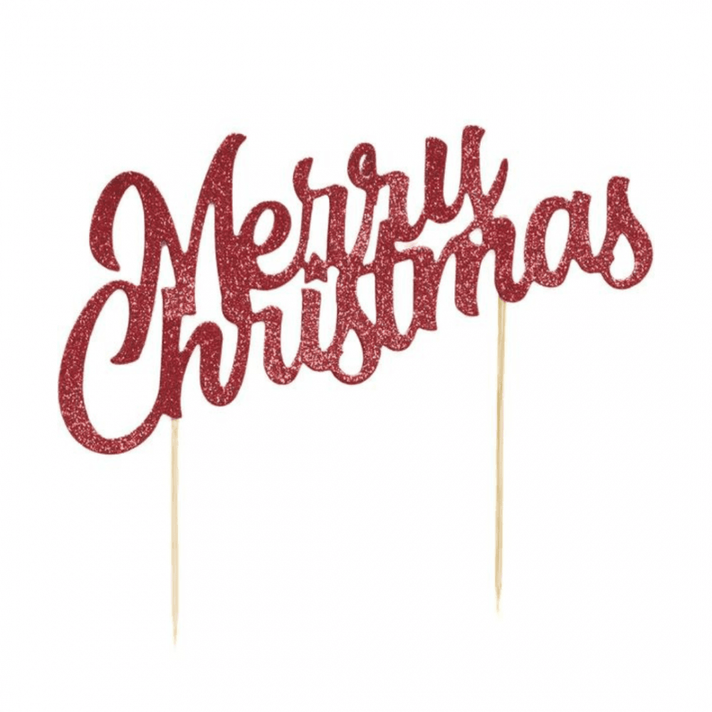 Anniversary House Merry Christmas Glitter Cake Topper Red - Anniversary House