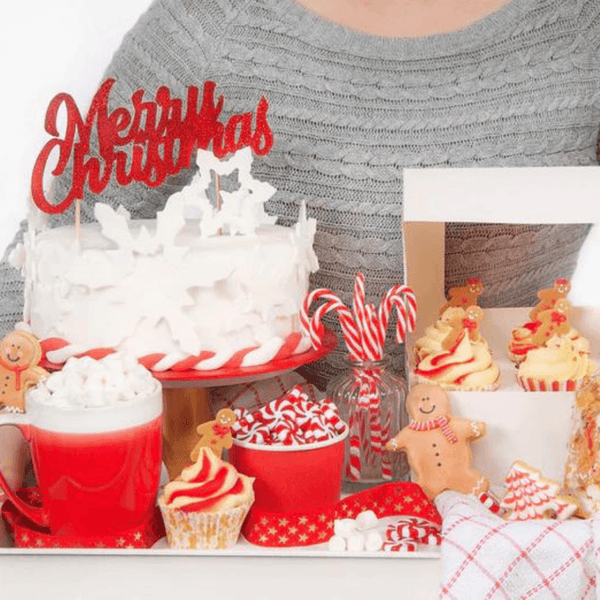 Anniversary House Merry Christmas Glitter Cake Topper Red - Anniversary House