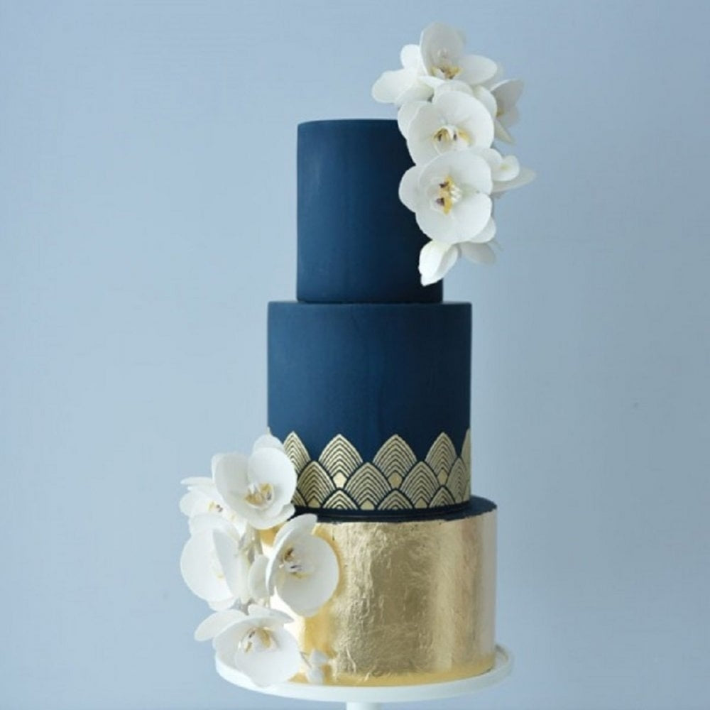 Evil Cake Genius Art Deco Feathers Cake Stencil - Standard Height