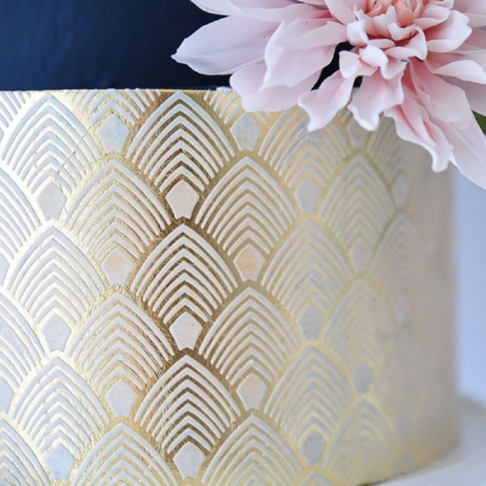 Evil Cake Genius Art Deco Feathers Cake Stencil - Standard Height