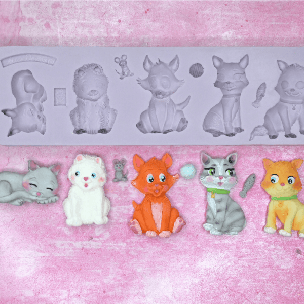 Karen Davies 5 Cats By Alice silicone icing sugarcraft mould set