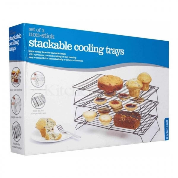 Kitchencraft 3 tier non-stick stackable cooling trays racks - 16" / 40cm