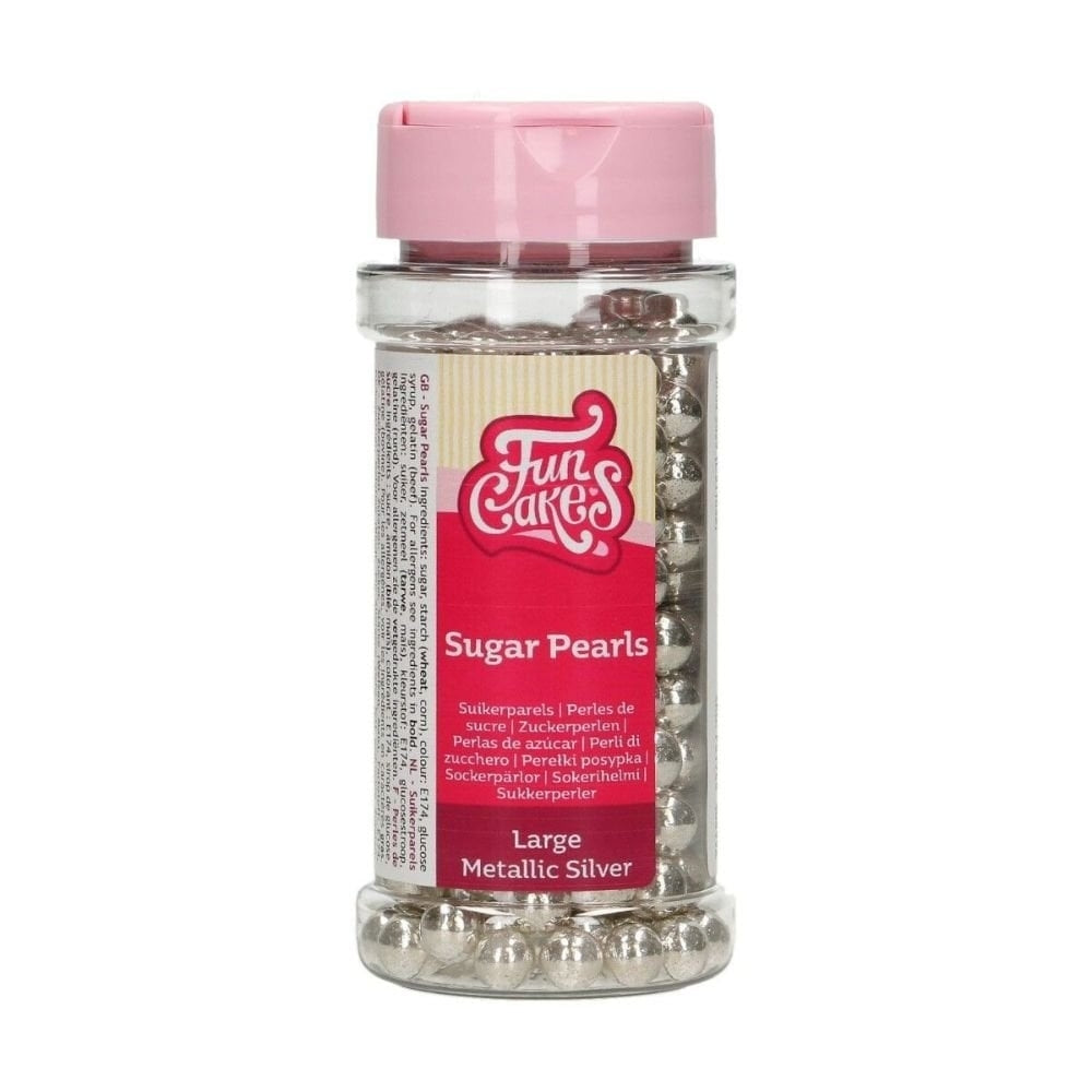 FunCakes Metallic Silver Sugar Pearls 80g