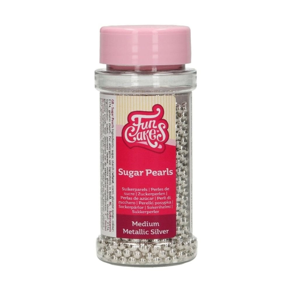 FunCakes Metallic Silver Sugar Pearls 80g