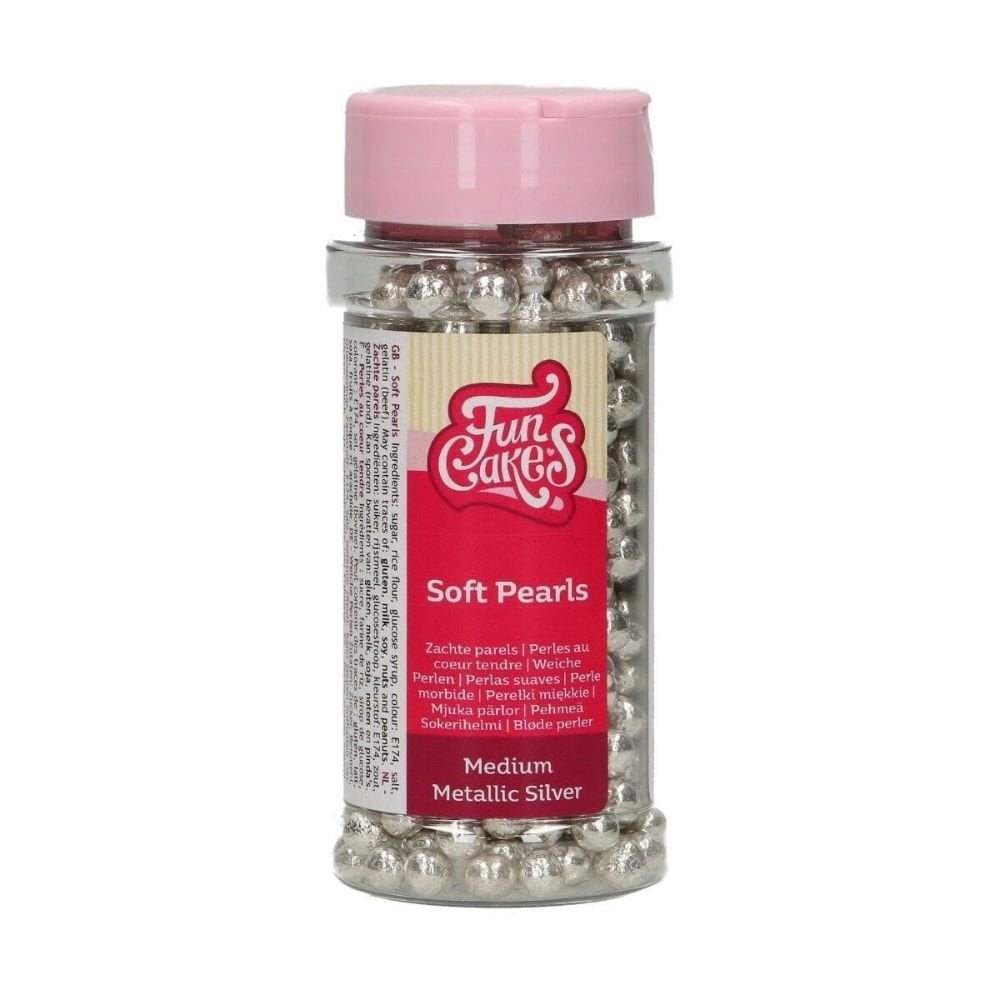 FunCakes Metallic Silver Medium Soft Pearls 55g