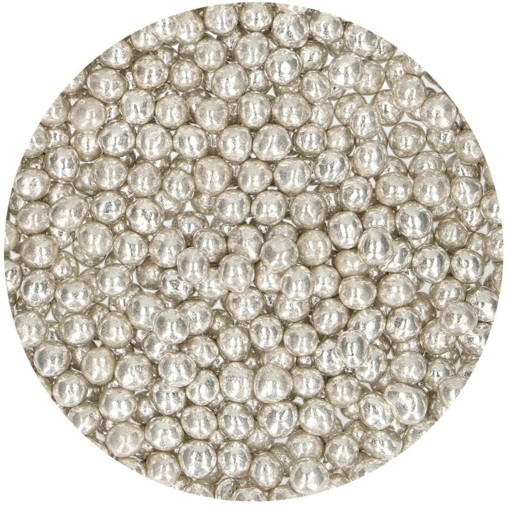 FunCakes Metallic Silver Medium Soft Pearls 55g