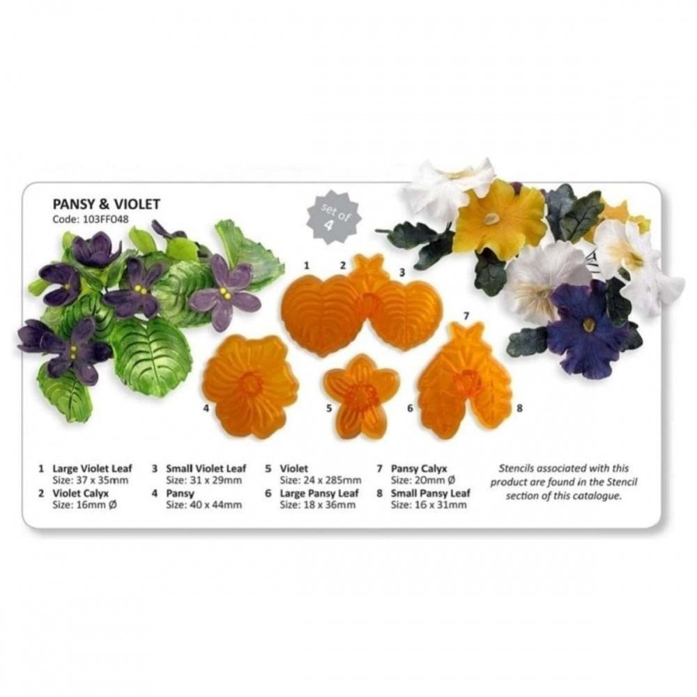 PME Pansy & Violet 4 piece fondant icing gumpaste cutter set