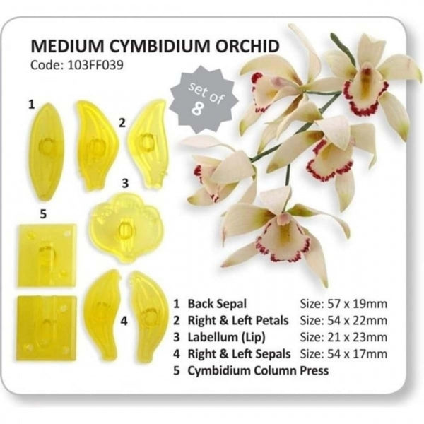 PME Medium Cymbidium Orchid 8 pc fondant icing gum paste cutter set