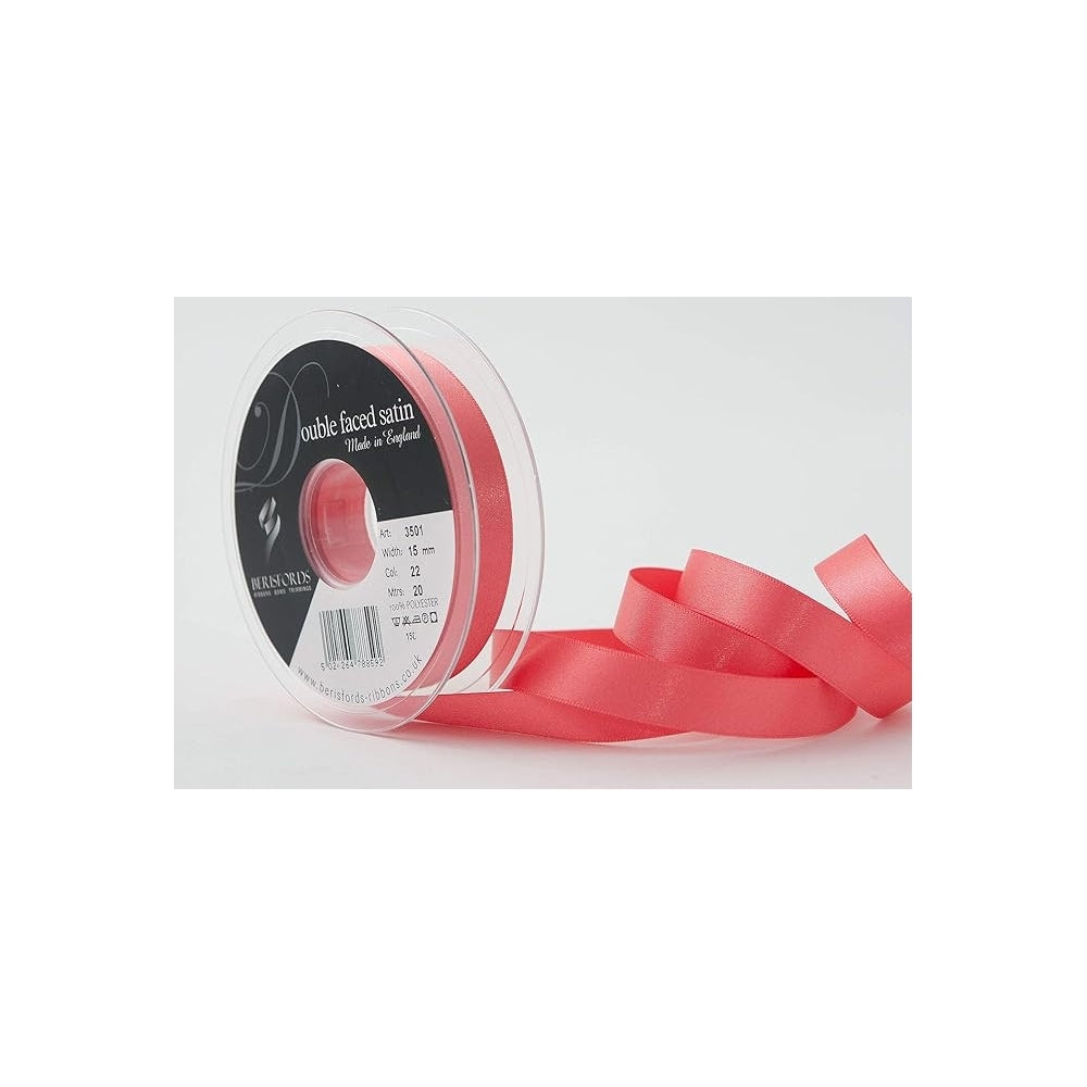 Berisfords Coral Double-Faced Satin Cake Ribbon 15mm x 20m