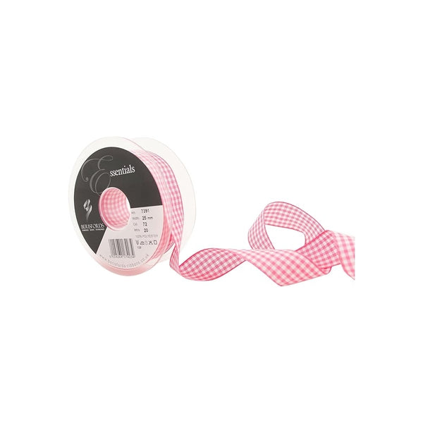 Berisfords Shocking Pink Gingham Check Ribbon 25mm x 20mm