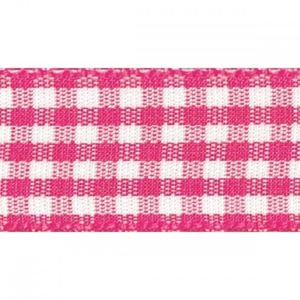 Berisfords Shocking Pink Gingham Check Ribbon 25mm x 20mm