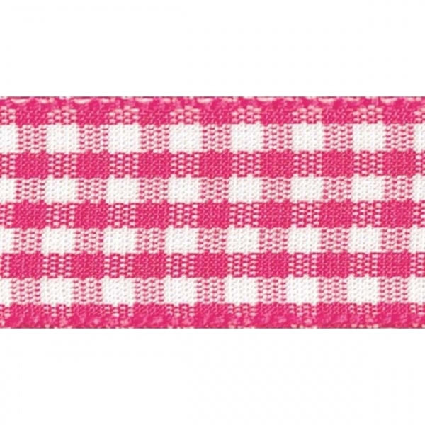 Berisfords Shocking Pink Gingham Check Ribbon 25mm x 20mm