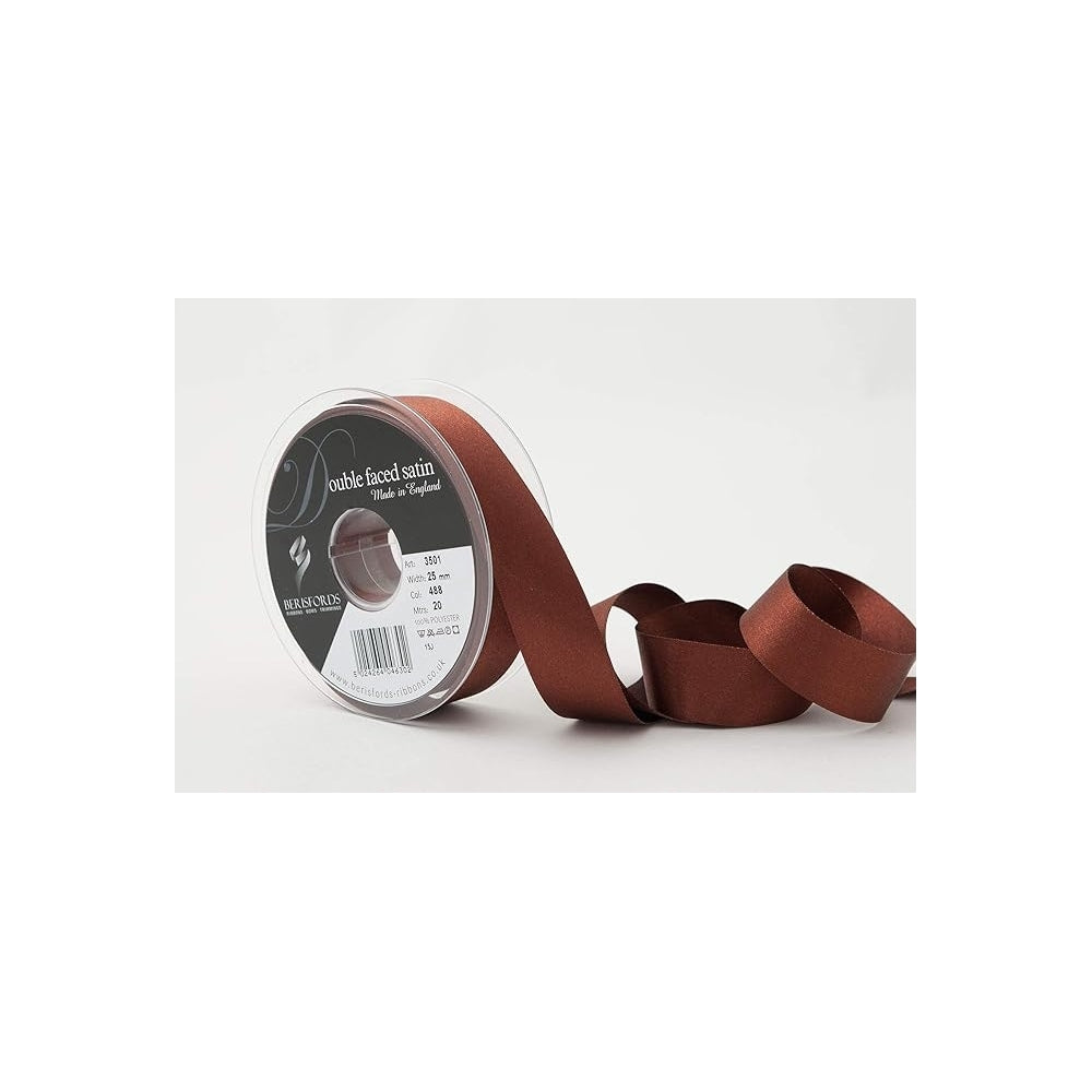 Berisfords Hot Chocolate Double-Faced Satin Cake Ribbon 25mm x 20m