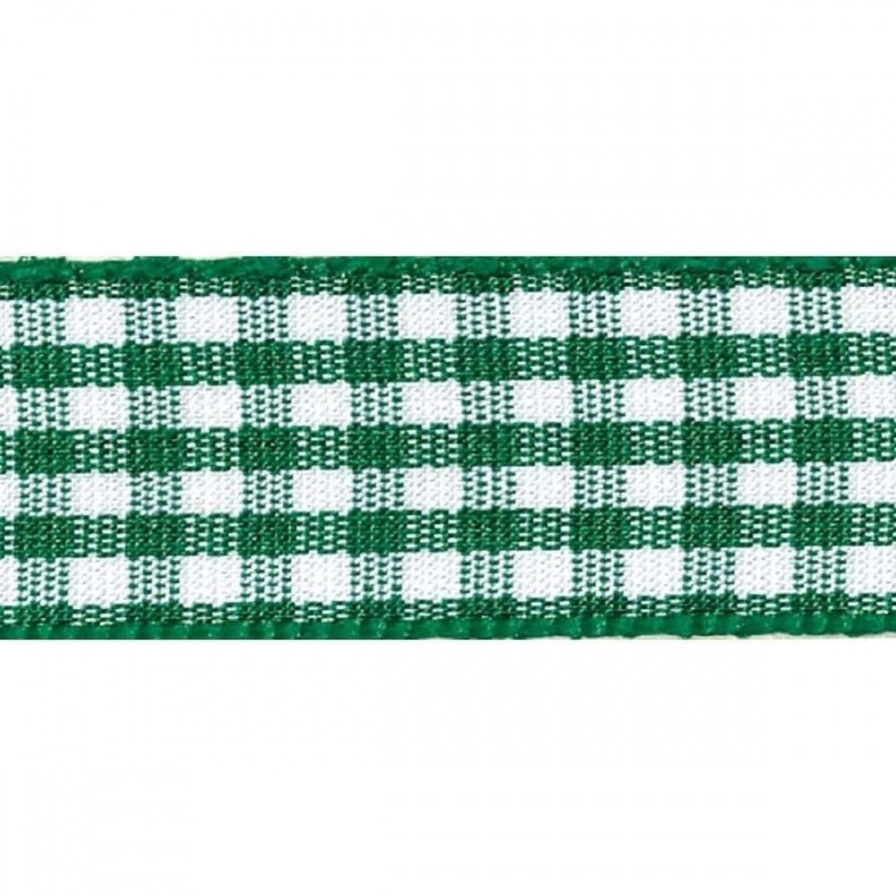 Berisfords Hunter Green Gingham Check Cake Ribbon 25mm x 20m