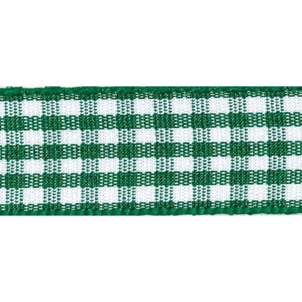 Berisfords Hunter Green Gingham Check Cake Ribbon 25mm x 20m
