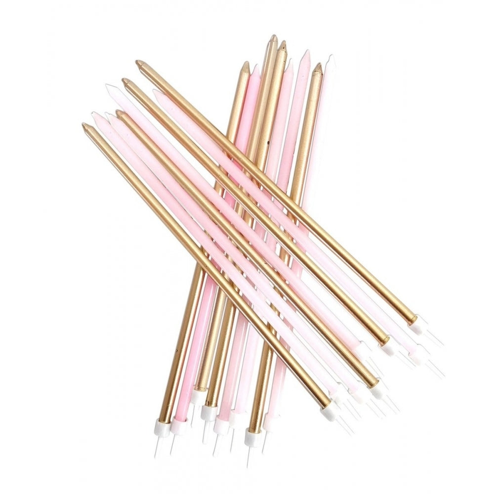 Anniversary House 16 pk PINK & GOLD MIX extra long birthday cake candles with holders
