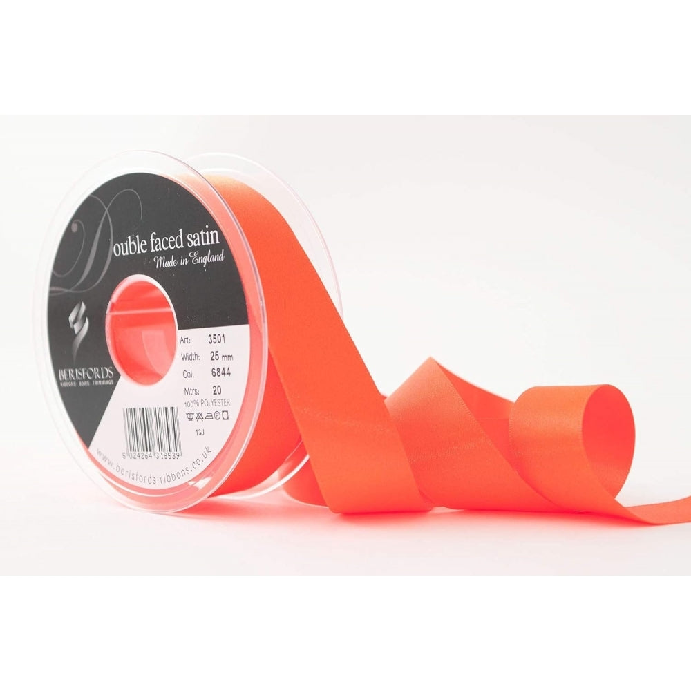 Berisfords Flo Orange Double-Faced Satin Cake Ribbon 25mm x 20m